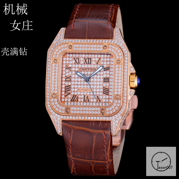 Cartier Santos 100 XL Diamond Case Rose Gold Case Luxury White Diamonds Dial Automatic Mechincal Movement Leather Strap Womens Watch Fh7160936560