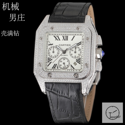 Cartier Santos 100 XL Full Diamond Bezel Steel Case Luxury White Diamonds Dial Automatic Mechincal Movement Leather Strap Mens Watch Fh51623336580