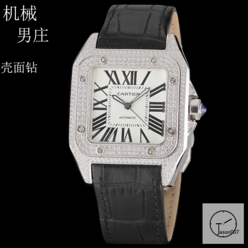 Cartier Santos 100 XL Diamond Bezel Steel Case Luxury White Diamonds Dial Automatic Mechincal Movement Leather Strap Mens Watch Fh3161136520