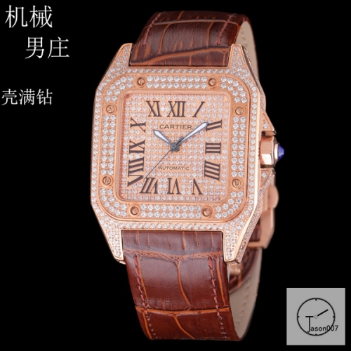 Cartier Santos 100 XL Diamond Case Rose Gold Case Luxury White Diamonds Dial Automatic Mechincal Movement Leather Strap Mens Watch Fh7160836560