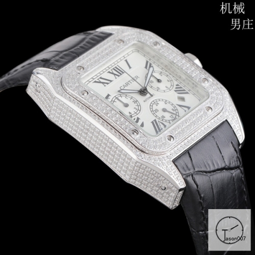 Cartier Santos 100 XL Full Diamond Bezel Steel Case Luxury White Diamonds Dial Automatic Mechincal Movement Leather Strap Mens Watch Fh51623336580