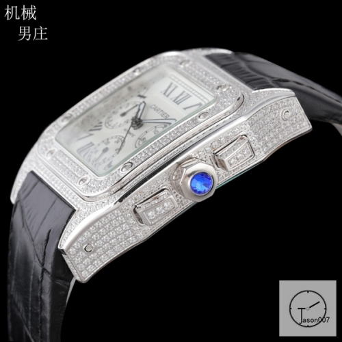 Cartier Santos 100 XL Full Diamond Bezel Steel Case Luxury White Diamonds Dial Automatic Mechincal Movement Leather Strap Mens Watch Fh51623336580