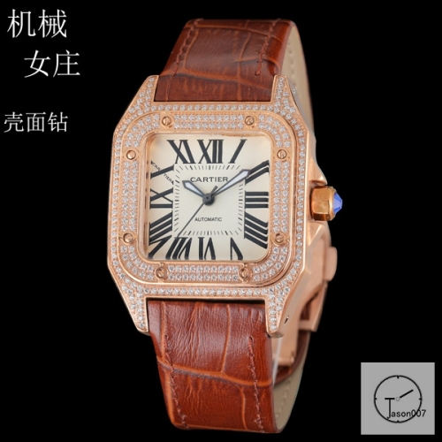 Cartier Santos 100 XL Diamond Bezel Steel Rose Gold Case Luxury White Diamonds Dial Automatic Mechincal Movement Leather Strap Womens Watch Fh3162336580