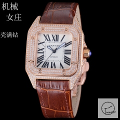 Cartier Santos 100 XL Diamond Case Rose Gold Case Luxury White Diamonds Dial Automatic Mechincal Movement Leather Strap Womens Watch Fh7160636560