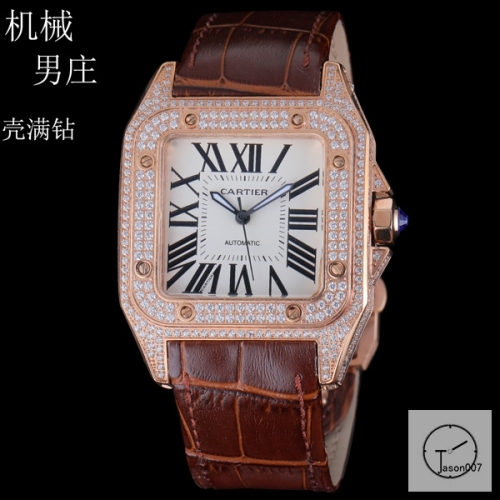 Cartier Santos 100 XL Diamond Case Evegold Case Luxury White Diamonds Dial Automatic Mechincal Movement Leather Strap Mens Watch Fh7160636560