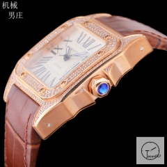 Cartier Santos 100 XL Diamond Bezel Steel Rose Gold Case Luxury White Diamonds Dial Automatic Mechincal Movement Leather Strap Mens Watch Fh3162136580