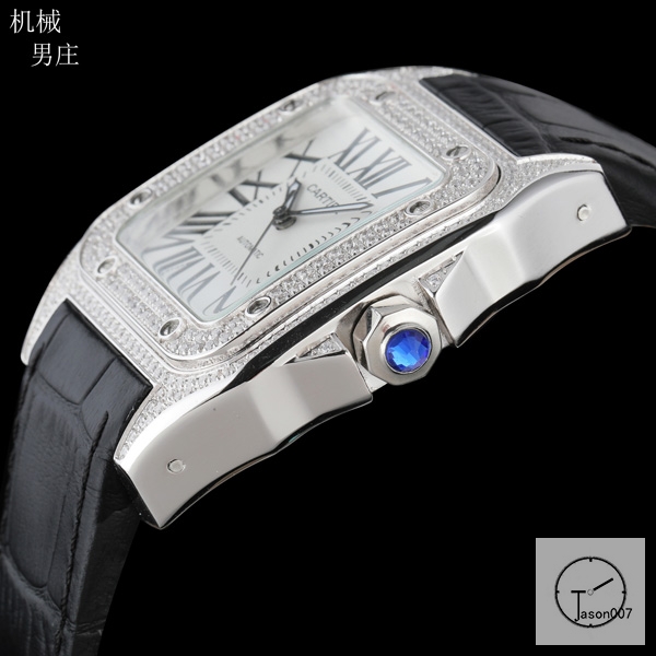 Cartier Santos 100 XL Diamond Bezel Steel Case Luxury White Diamonds Dial Automatic Mechincal Movement Leather Strap Mens Watch Fh3161136520
