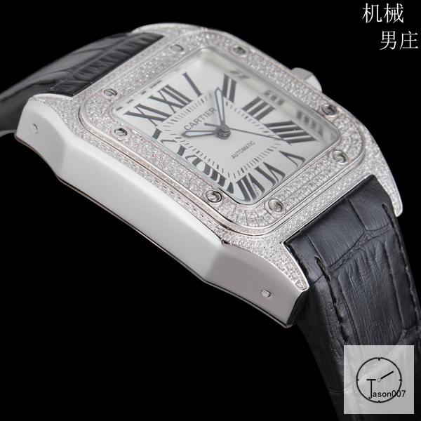 Cartier Santos 100 XL Diamond Bezel Steel Case Luxury White Diamonds Dial Automatic Mechincal Movement Leather Strap Mens Watch Fh3161136520