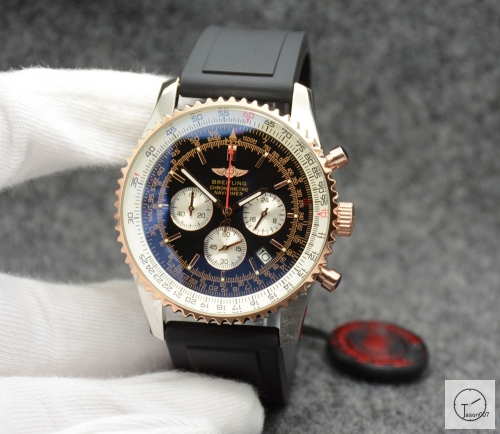 BREITLING NAVITIMER 1884 RB012012.BA49.435X.R20BA.1 Rose Gold Case Black Dial Quartz Chronography Small Dial All Work 46mm Auto Date Men's Rubber Watch BRN2002480