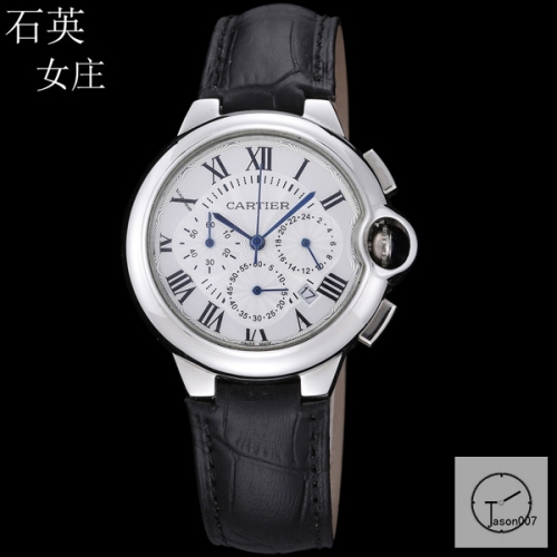 Cartier Ballon Bleu Luxury Silver DiaL Smooth Bezel Quartz Chronograph Function Battery Power Leather Strap Mens Watch Fh223735336555