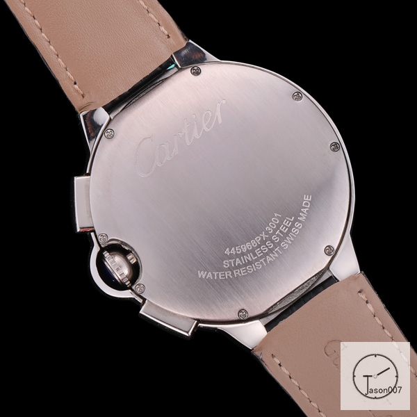 Cartier Ballon Bleu Luxury Silver Dial Smooth Bezel Quartz Chronograph Function Battery Power Leather Strap Mens Watch Fh224135336555