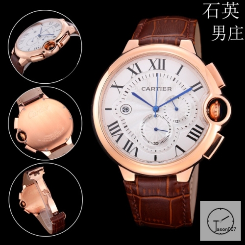 Cartier Ballon Bleu Luxury Silver Dial Rose Gold Smooth Bezel Quartz Chronograph Function Battery Power Leather Strap Mens Watch Fh224335336555