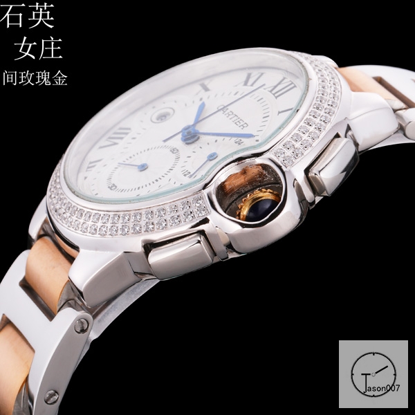 Cartier Ballon Bleu Luxury Silver Dial Two Tone Diamond Bezel Quartz Chronograph Function Battery Power Stainless Steel Strap Womens Watch Fh226135336555