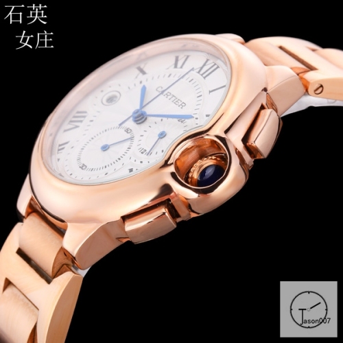 Cartier Ballon Bleu Luxury Silver Dial Rose Gold Smooth Bezel Quartz Chronograph Function Battery Power Stainless Steel Strap Mens Watch Fh225535336555