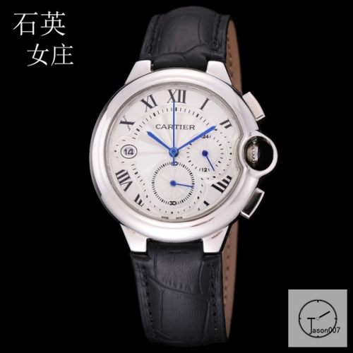 Cartier Ballon Bleu Luxury Silver Dial Smooth Bezel Quartz Chronograph Function Battery Power Leather Strap Womens Watch Fh224235336555