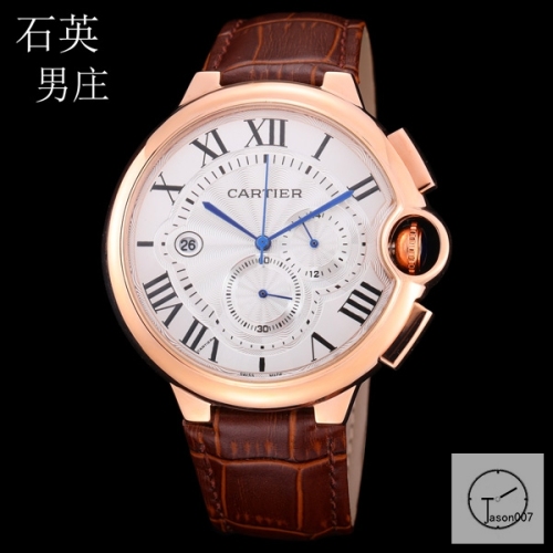 Cartier Ballon Bleu Luxury Silver Dial Rose Gold Smooth Bezel Quartz Chronograph Function Battery Power Leather Strap Mens Watch Fh224335336555