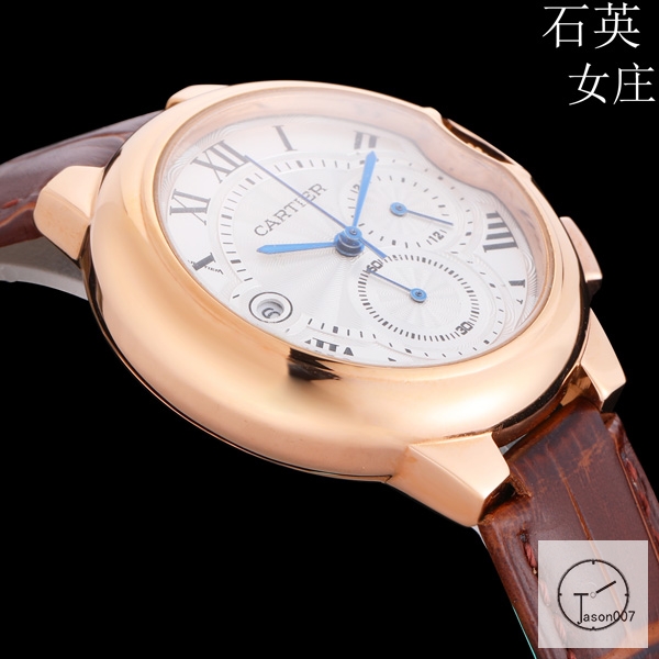 Cartier Ballon Bleu Luxury Silver Dial Rose Gold Smooth Bezel Quartz Chronograph Function Battery Power Leather Strap Womens Watch Fh224435336555