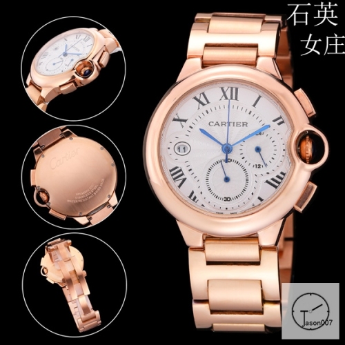 Cartier Ballon Bleu Luxury Silver Dial Rose Gold Smooth Bezel Quartz Chronograph Function Battery Power Stainless Steel Strap Mens Watch Fh225535336555