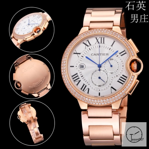 Cartier Ballon Bleu Luxury Silver Dial Rose Gold Diamond Bezel Quartz Chronograph Function Battery Power Stainless Steel Strap Mens Watch Fh226635336555