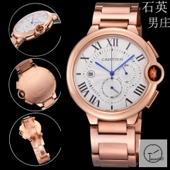 Cartier Ballon Bleu Luxury Silver Dial Rose Gold Smooth Bezel Quartz Chronograph Function Battery Power Stainless Steel Strap Womens Watch Fh225635336555