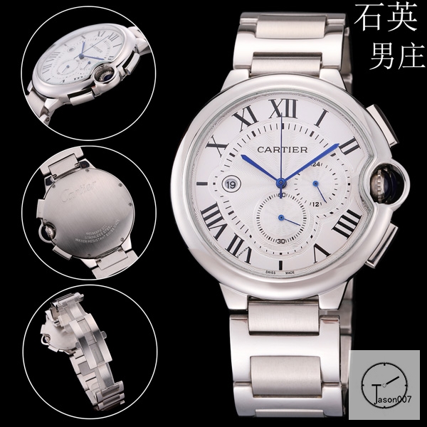 Cartier Ballon Bleu Luxury Silver Dial Smooth Bezel Quartz Chronograph Function Battery Power Stainless Steel Strap Mens Watch Fh224835336555