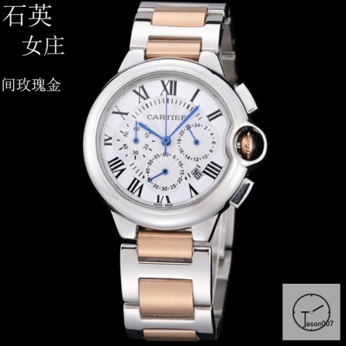 Cartier Ballon Bleu Luxury Silver DiaL Two Tone Smooth Bezel Quartz Chronograph Function Battery Power Stainless Steel Strap Mens Watch Fh223435336505