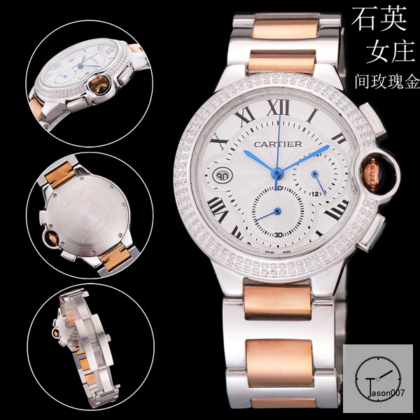 Cartier Ballon Bleu Luxury Silver Dial Two Tone Diamond Bezel Quartz Chronograph Function Battery Power Stainless Steel Strap Womens Watch Fh226135336555