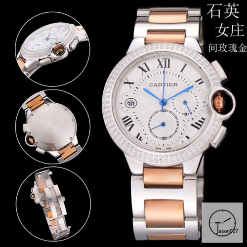 Cartier Ballon Bleu Luxury Silver Dial Two Tone Diamond Bezel Quartz Chronograph Function Battery Power Stainless Steel Strap Womens Watch Fh226135336555