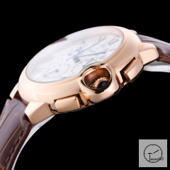 Cartier Ballon Bleu Luxury Silver Dial Rose Gold Smooth Bezel Quartz Chronograph Function Battery Power Leather Strap Mens Watch Fh223935336555