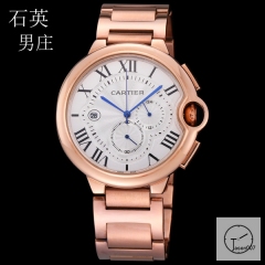 Cartier Ballon Bleu Luxury Silver Dial Rose Gold Smooth Bezel Quartz Chronograph Function Battery Power Stainless Steel Strap Womens Watch Fh225635336555