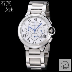 Cartier Ballon Bleu Luxury Silver DiaL Smooth Bezel Quartz Chronograph Function Battery Power Stainless Steel Strap Mens Watch Fh223335336505