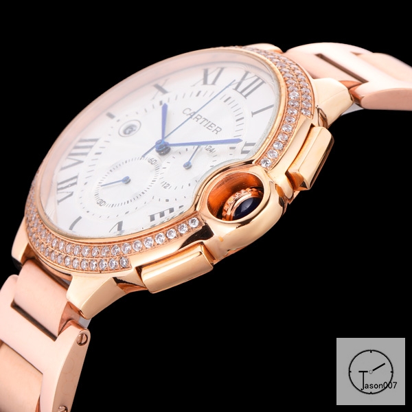 Cartier Ballon Bleu Luxury Silver Dial Rose Gold Diamond Bezel Quartz Chronograph Function Battery Power Stainless Steel Strap Mens Watch Fh226635336555