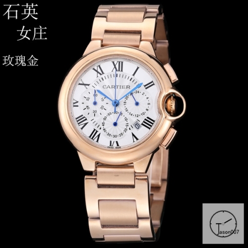 Cartier Ballon Bleu Luxury Silver DiaL Full Rose Gold Smooth Bezel Quartz Chronograph Function Battery Power Stainless Steel Strap Mens Watch Fh223535336555