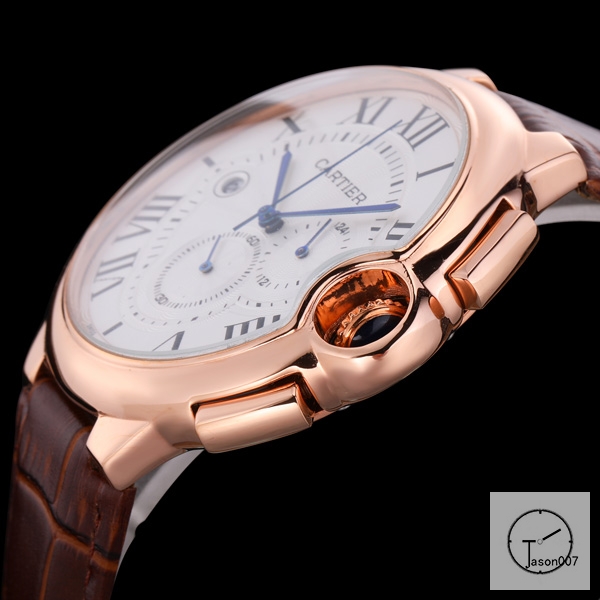 Cartier Ballon Bleu Luxury Silver Dial Rose Gold Smooth Bezel Quartz Chronograph Function Battery Power Leather Strap Mens Watch Fh224335336555