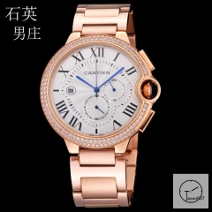 Cartier Ballon Bleu Luxury Silver Dial Rose Gold Diamond Bezel Quartz Chronograph Function Battery Power Stainless Steel Strap Mens Watch Fh226635336555