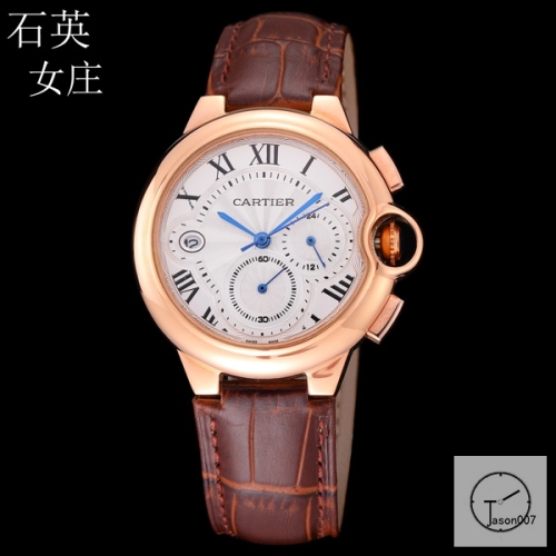 Cartier Ballon Bleu Luxury Silver Dial Rose Gold Smooth Bezel Quartz Chronograph Function Battery Power Leather Strap Womens Watch Fh224435336555