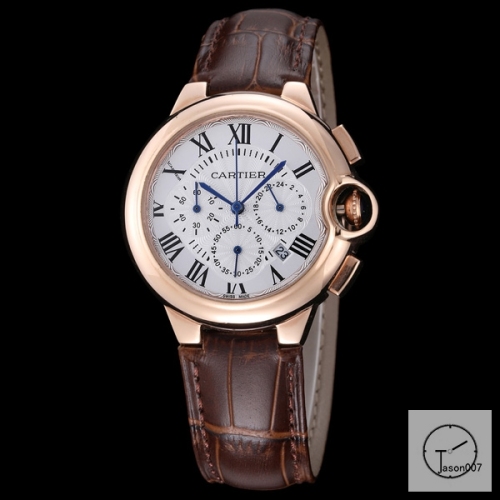 Cartier Ballon Bleu Luxury Silver Dial Rose Gold Smooth Bezel Quartz Chronograph Function Battery Power Leather Strap Mens Watch Fh223935336555