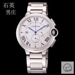 Cartier Ballon Bleu Luxury Silver Dial Smooth Bezel Quartz Chronograph Function Battery Power Stainless Steel Strap Mens Watch Fh224835336555