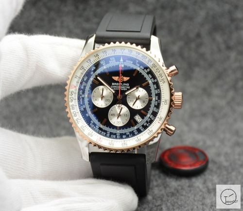 BREITLING NAVITIMER 1884 RB012012.BA49.435X.R20BA.1 Rose Gold Case Black Dial Quartz Chronography Small Dial All Work 46mm Auto Date Men's Rubber Watch BRN2002780