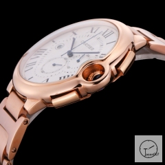 Cartier Ballon Bleu Luxury Silver Dial Rose Gold Smooth Bezel Quartz Chronograph Function Battery Power Stainless Steel Strap Womens Watch Fh225635336555