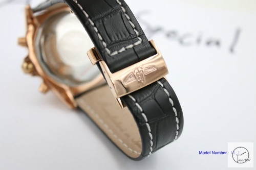 BREITLING GALACTIC 1884 Map Black Dial Rose Gold Case Quartz Chrono Leather Strap Date 43mm Men's Watch BRG20000960