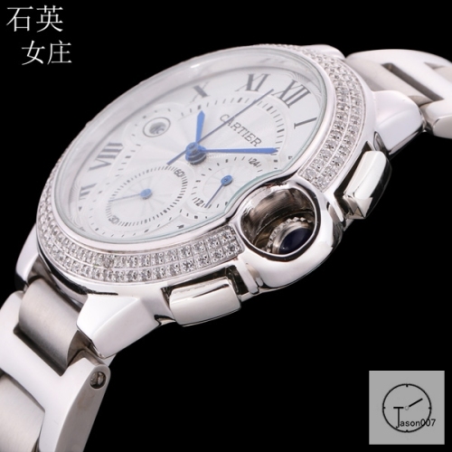 Cartier Ballon Bleu Luxury Silver Dial Diamond Bezel Quartz Chronograph Function Battery Power Stainless Steel Strap Womens Watch Fh226035336555