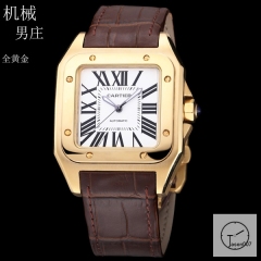 Cartier Santos 100 XL White Dial Yellow Gold Automatic Movement Brown Leather Strap Mens Watch Fh298366525870