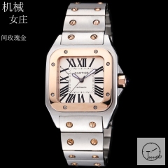 Cartier Santos 100 XL Two Tone Everose Gold Case White Dial Automatic Movement Stainless Womens Watch Fh29854525830