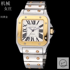 Cartier Santos 100 XL Two Tone Case White Dial Automatic Movement Stainless Womens Watch Fh298253525830