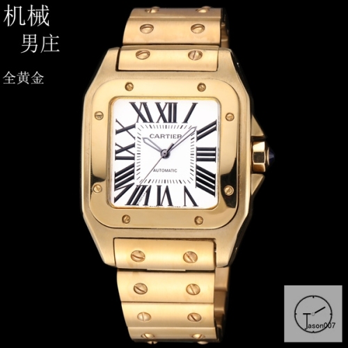 Cartier Santos 100 XL Case Full Gold Case White Dial Automatic Movement Stainless Mens Watch Fh298518525820