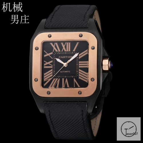 Cartier Santos 100 XL Black Dial Bezel Carban Two Tone Automatic Movement Brown Leather Strap Mens Watch Fh25686525890