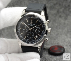 BREITLING GALACTIC 1884 Black Dial Silver Case Quartz Chrono stainless steel Rubber Strap Date 43mm Men's Watch BRG20001760