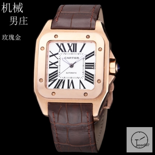 Cartier Santos 100 XL White Dial Rose Gold Automatic Movement Brown Leather Strap Mens Watch Fh256666525880