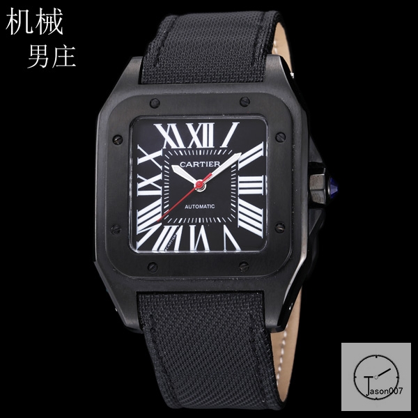 Cartier Santos 100 XL Black Dial Bezel Carban Automatic Movement Brown Leather Strap Mens Watch Fh25656525890